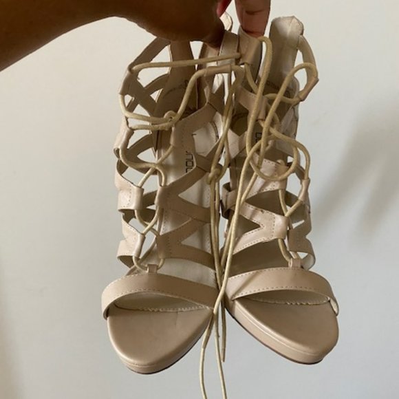 Platform Nude Lace Up Heels - US Size 8 - Picture 4 of 7